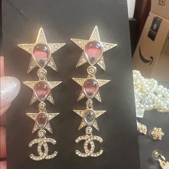 Silver and Pink Star Earrings - Picture 8 of 8